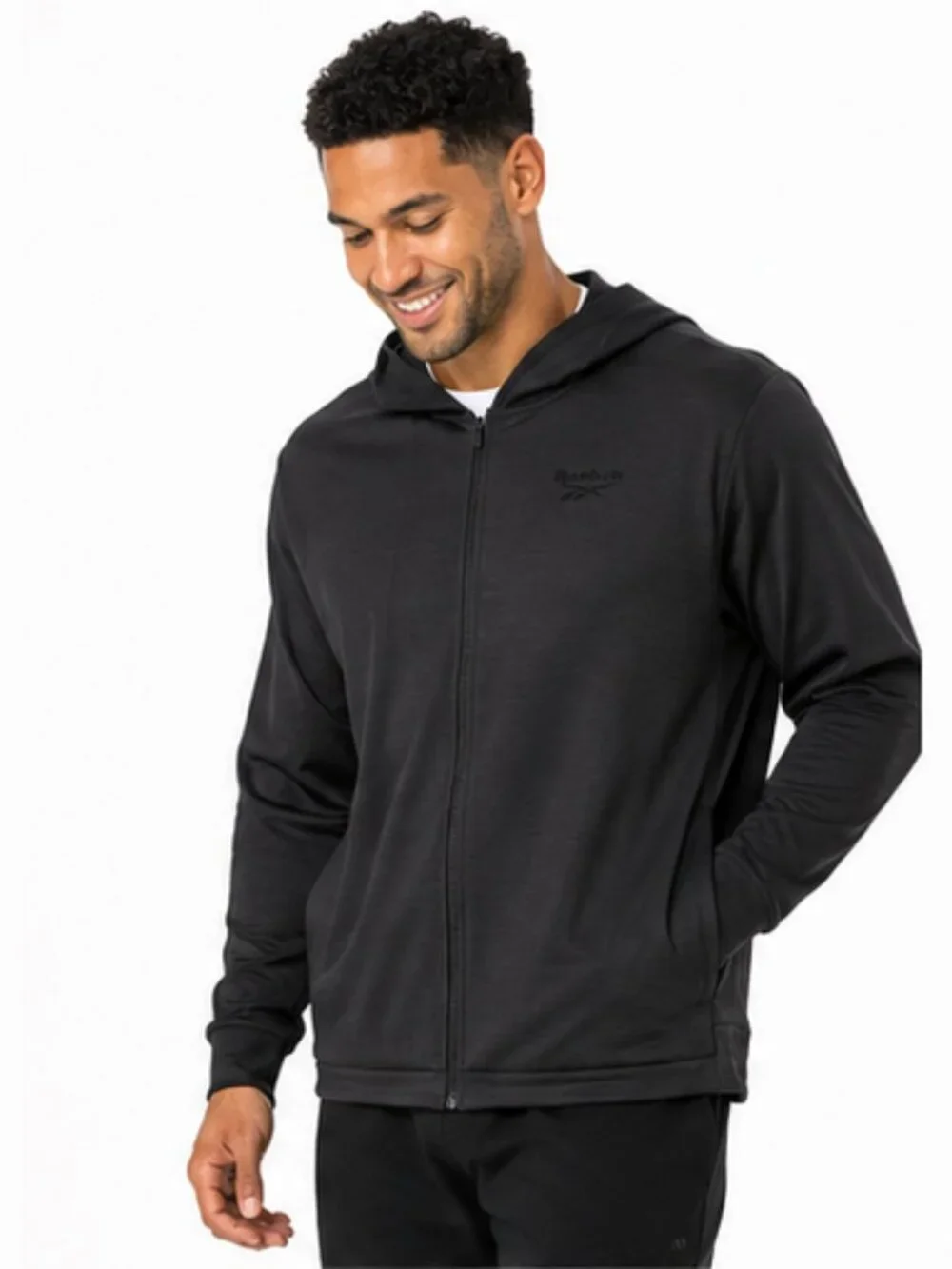 NWT Reebok Men's Small Black Dime Full Zip Hoodie Athletic Training Jacket